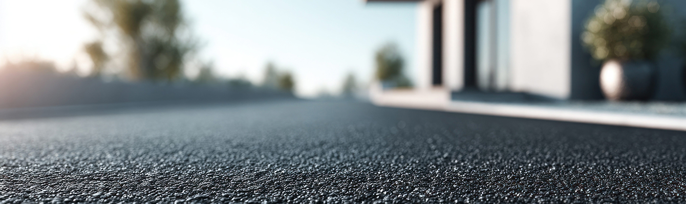 Gros plan sur  un sol en enrobé fraîchement posé pour une allée ou une cour réalisé par une entreprise de terrassemen 